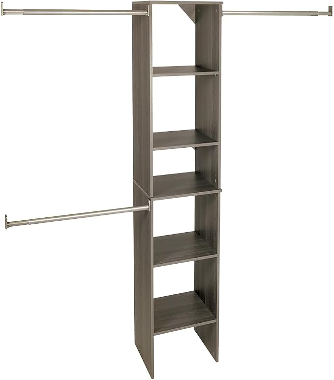 ClosetMaid SuiteSymphony Wood Closet System Starter Kit with Tower and 3 Hang Rods, Adjustable and Customizable, For Walk-In and Reach-In Closets, Fits Spaces 4 – 9 ft. Wide, Graphite Grey by Unknown
