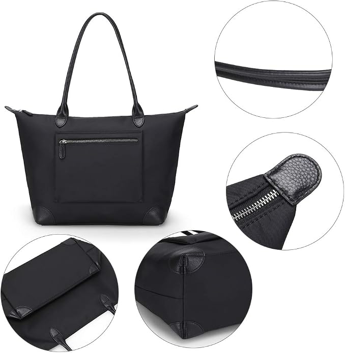 DORIS&JACKY Women Lightweight Tote Bag Designer Leather Work Shoulder Purse | Large Foldable Waterproof Nylon Hobo, Soft Fashion Casual Travel Gym Shopping Handbags with Long Leather Strap - Image 6