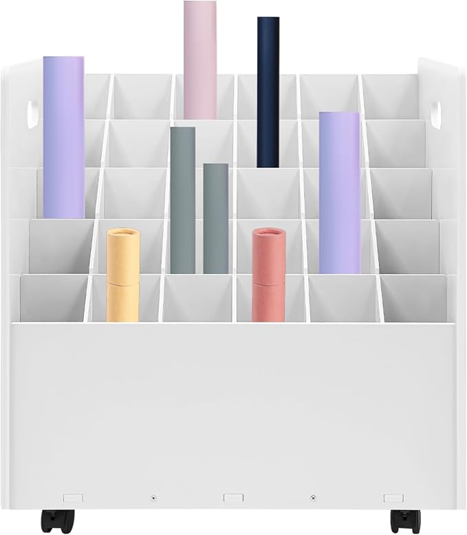 Blue Print Storage Organizer with Wheels, 30 Slots Roll Files Cart, White | Mobile Blueprint Storage Rack Cart, Construction Plan Holder, Map Poster Storage Cabinet for Office Home School - Image 8