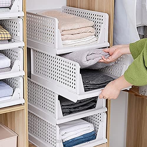 yazi 8 Pack Foldable Plastic Wardrobe Storage Bins | Stackable Cube Baskets Used as Closet Drawer and Shelf Organizer, Great for Bedroom Clothes Tidy Storage - Image 6