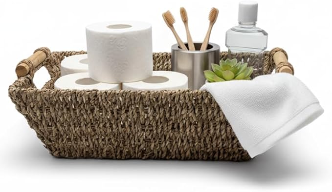 Premium Handmade 14" Tall Kalani Seagrass Basket with Bamboo Handle – Rustic Boho Organizer for Bathroom, Living Room & Entryway Storage by The Lucky Clover Trading - Image 10