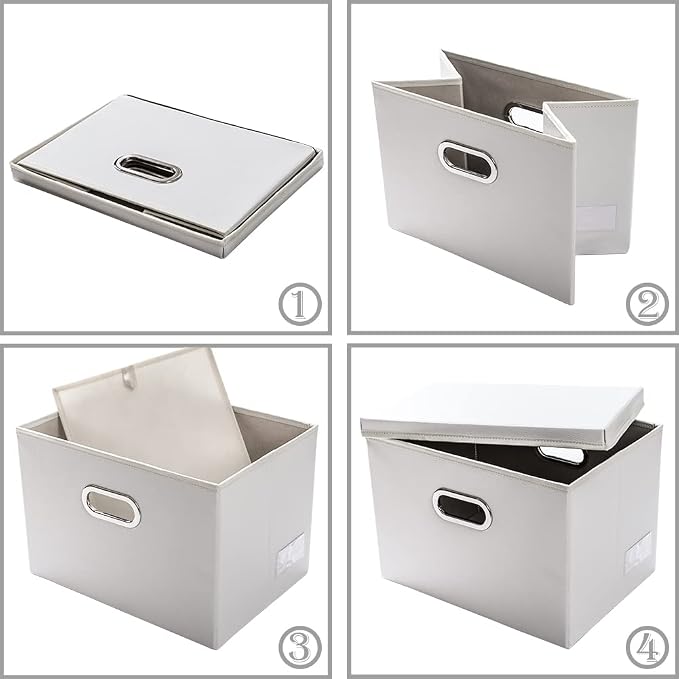 Foldable Storage Bins with Lids [5-Pack] Leather Fabric Collapsible Storage Boxes Organizer Containers Baskets Cube with Cover for Bedroom Closet Office Nursery White (14.9x10.8x10) - Image 5