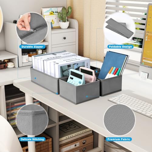 DIMJ Drawer Organizer Clothes, 12 Pack Dresser Organizer, Foldable Closet Organization and Storage Dividers, Fabric Dresser Drawer Organizers for Underwears, Nursery, Baby Clothes, Socks, Tie (Grey) - Image 7