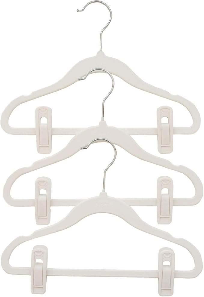 3 Sprouts Velvet Baby Hangers, Non Slip Slim, Cream, 30 Pack with 10 Clips | Non-slip velvet, Notched shoulders, 360-degree swivel hook, 11.75 x 8 in, Infant and toddler clothes, Soft colors for nursery - Image 6