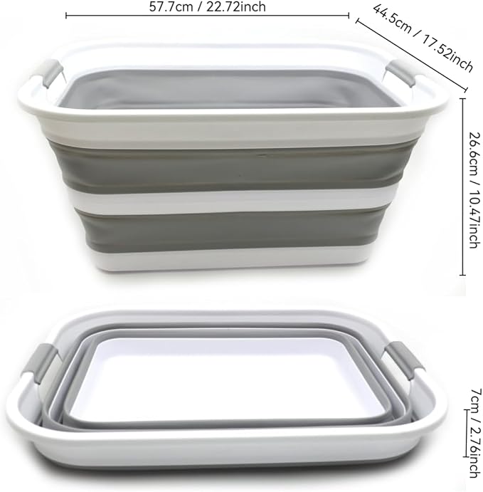 SAMMART 42L Collapsible Plastic Laundry Basket - Foldable Pop Up Storage Container/Organizer - Portable Washing Tub - Space Saving Hamper/Basket (Grey, 1) - Image 3