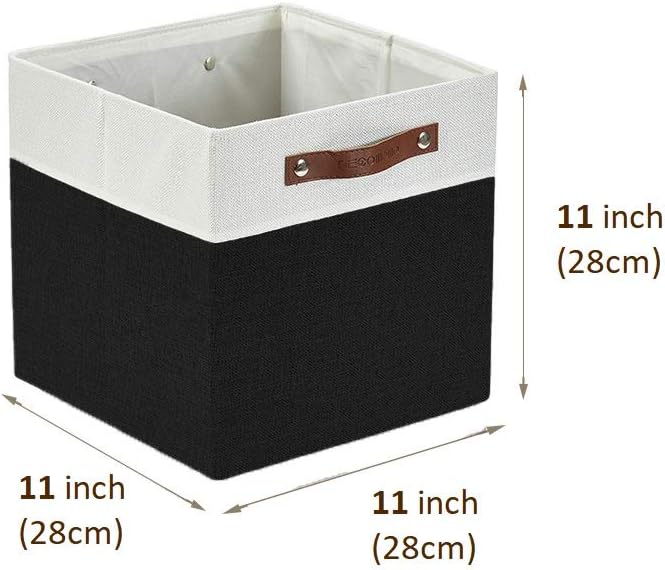 DECOMOMO Cube Storage Bins | Fabric Storage Cubes Closet Organizer Cubby Bins for Shelves Cloth Nursery Decorative Storage Cubes with Handles (Black &White, 11 x 11 x 11 inch) | 11 inch Cube Storage Organizer for Kallax and Cubbies (Black & White) - Image 8
