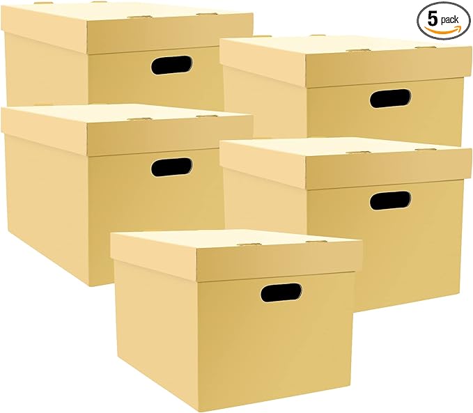 Lineco, Archival Storage Cartons, Acid-Free, 12x15x10 in, Tan, Pack of 5 | Ready-To-Assemble Filing Boxes for Organizing and Storing Documents, Prints, or Photos, Buffered Corrugated Board by Lineco