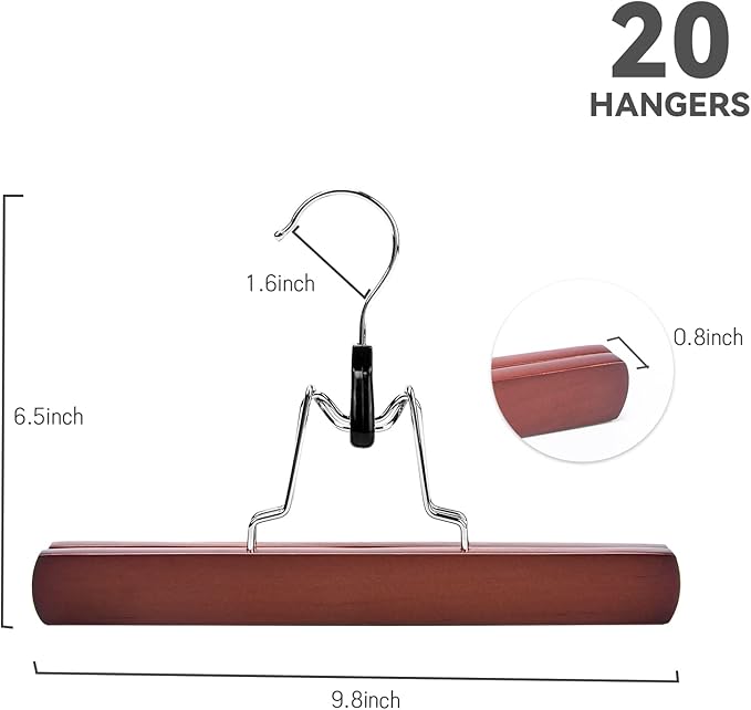 Nature Smile Wooden Non-Slip Pants Skirt Hangers - Smooth Finish Solid Wood Jeans Slack Clamp for Hair Extensions (20 Pack Cherry) - Image 2