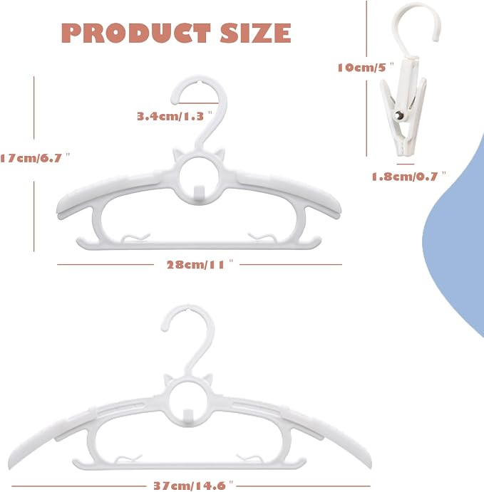 Baby Nursery Closet Hangers,50Pack Space Saving Kids Hanger White | Non-Slip Toddler Clothes Hangers,11-14" Adjustable Plastic Infant Hangers for Girl Boy Toddler Kids Child. - Image 2