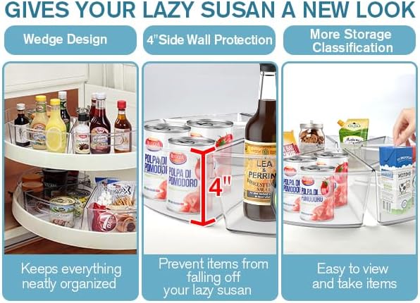 Lazy Susan Organizer for 26''-28'' Diameter Clear Corner Cabinet Storage Bins, Plastic Kitchen Corner Organizer with Handle 1/8 Wedge, Food Safe BPA Free (8 Pack) - Image 5