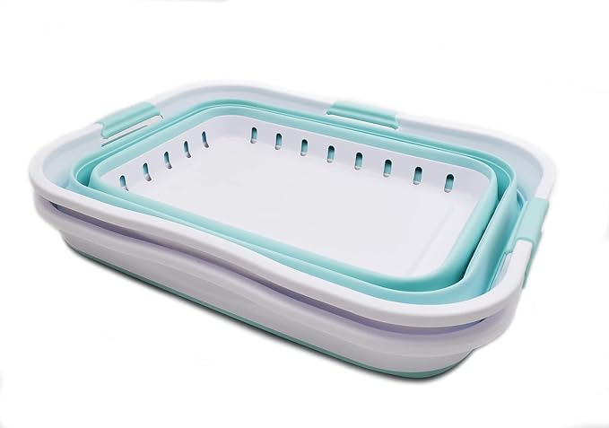SAMMART 42L (11 gallon) Collapsible Plastic Laundry Basket - Foldable Pop Up Storage Container/Organizer - Portable Basket - Space Saving Hamper/Basket (2, White/Lake Green) - Image 2