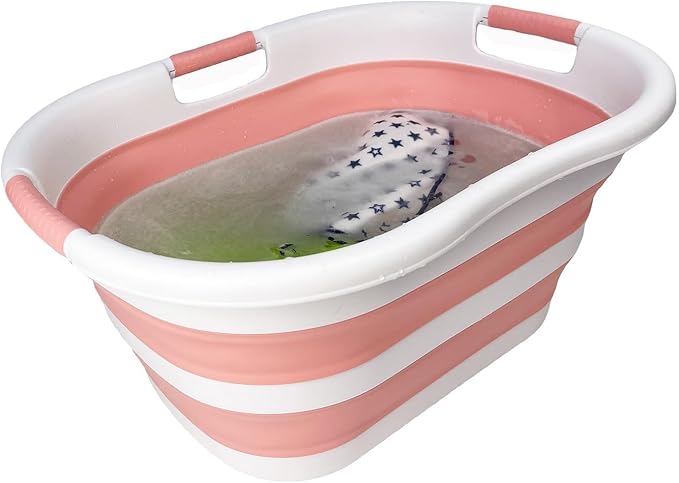 SAMMART 40L (10.5 gallon) Set of 2 Collapsible Plastic Laundry Hamper - Foldable Pop Up Storage Container/Organizer - Portable Washing Tub - Space Saving Basket (2, White/Quartz Pink) - Image 7
