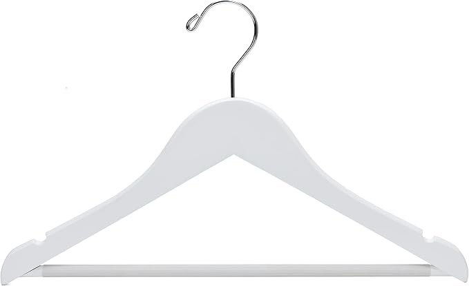 Quality Hangers 20 Pack Kids Hangers 14 Inches - Junior Preteen Youth Wooden Clothes Hanger with Curved Shoulder Swivel Chrome Hook Coated Pant Bar & Nonslip Notches (White, 20) - Image 9