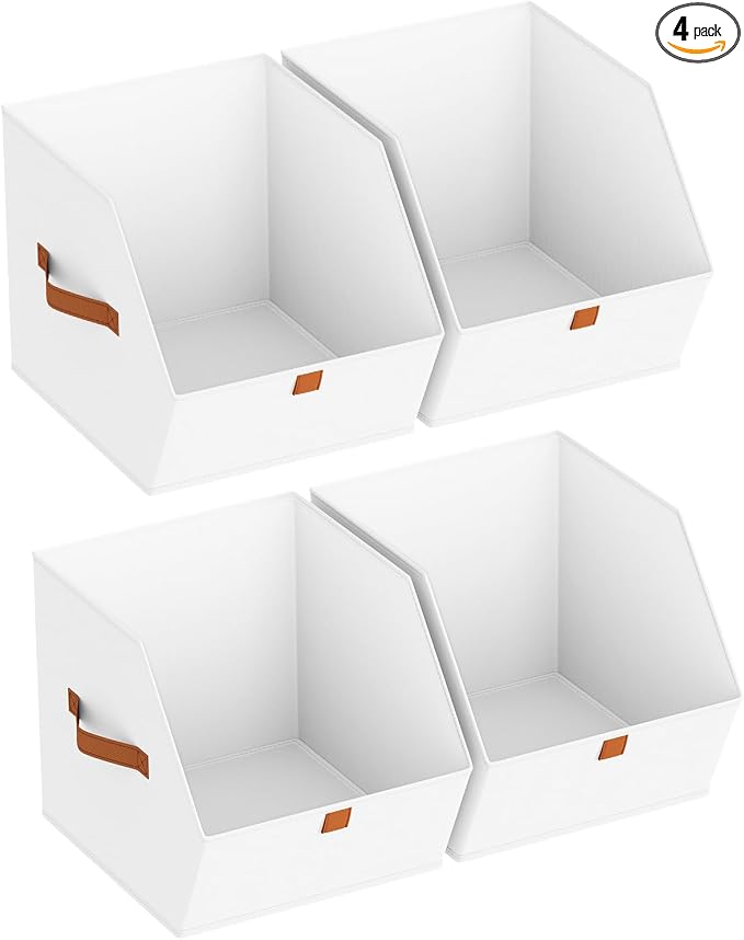Fabric Closet Storage Cubes - 4 Pack Square Storage Bins with Dual Handles for Clothes, Towels, Toys, Cube Storage Organizers for Bedroom, Nursery, Shelves, Closet, Small Spaces, White by Homsorout