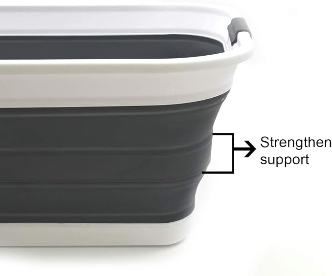 SAMMART 42L(11 gallon) Set of 2 Collapsible Plastic Laundry Basket-Foldable Pop Up Storage Container-Portable Washing Tub-Space Saving,Water capacity 34L(9 gallon) (2 rectangular - strengthen, black) - Image 6