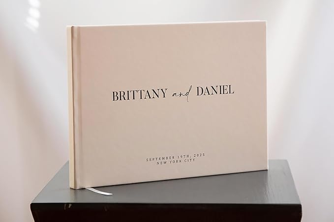 Personalized Guest Book - Premium Custom Guest Signing Book with Bookmark and Blank Pages for Wedding Reception Table Decoration Engagement Birthday Party Event, Oats, 11.5" x 8.5", Font 2 - Image 5