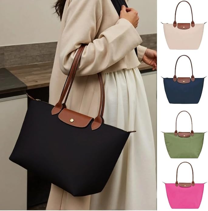 Women's Nylon Tote Bag, Large Capacity Waterproof Shoulder Bags, Spacious Handbag with Metal Zipper & Compartments - Image 2