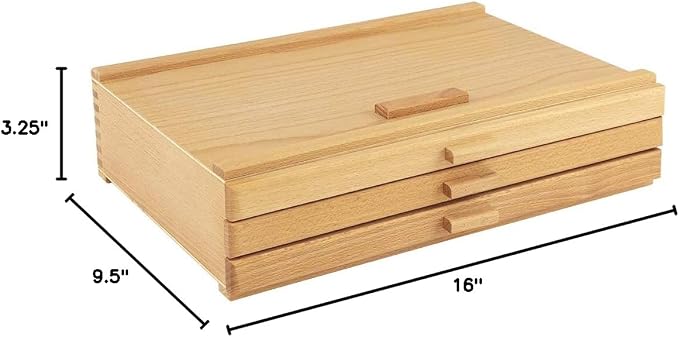 Creative Mark Pastel Storage Box, 3 Drawer Wood Box with Foam Lining, Sturdy and Stackable Art and Craft Supplies Storage Box for Artist Tools, Pens, Pencils and More, Natural Finish - Image 3