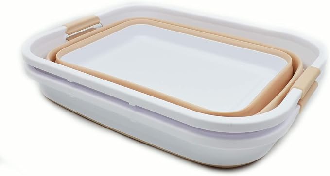 SAMMART 41L (10.8 gallon) Collapsible Plastic Laundry Basket-Foldable Pop Up Storage Container-Portable Washing Tub - Space Saving Hamper/Basket, Water capacity: 32L (8.4 gallon) (2, White/Beige) - Image 3