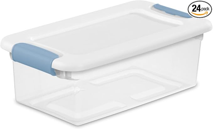 Sterilite 24-Pack Latching Box, Under Bed Storage Bins with Lids, Clear Plastic, 6 Quart - Heavy-Duty Organizing Containers for Closet, Bathroom, and Office | Heavy-Duty and Stackable Plastic Containers with Latches for Closet, Cabinet, Bedroom, Bathro... by Sterilite