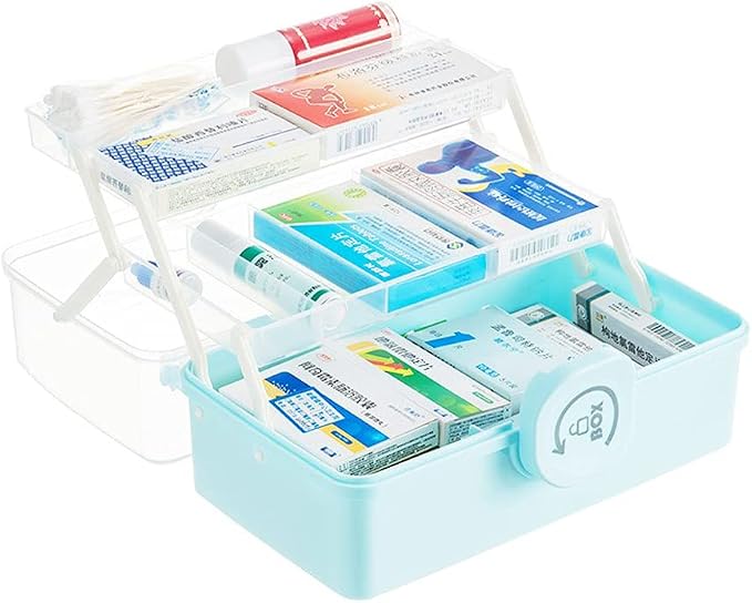 Sooyee Craft Organizers and Storage,Plastic Box with 3-Tier Fold Tray,Art Supply Storage Organizer,Portable Lockable Container for Cosmetic, Toy, Washi Tape, Sewing,Lego,Clear/Blue - Image 4
