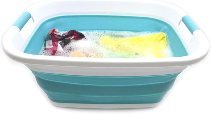SAMMART 31L (8.1 gallon) Collapsible Plastic Laundry Basket-Foldable Pop Up Storage Container-Portable Washing Tub-Space Saving Hamper/Basket, Water capacity: 23L (6 gallon) (1, Bright Blue) - Image 4