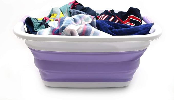SAMMART 31L (8.1 gallon) Collapsible Plastic Laundry Basket - Foldable Pop Up Storage Container-Portable Washing Tub - Space Saving Hamper/Basket, Water capacity: 23L (6 gallon) (1, Lt. Purple) - Image 7