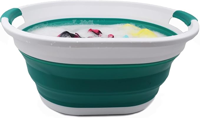 SAMMART 32L (8.4 gallon) Collapsible Plastic Laundry Basket - Foldable Pop Up Storage Container/Organizer - Portable Washing Tub - Space Saving Hamper, Water Capacity: 24L (2, Black+Dark Green) - Image 5