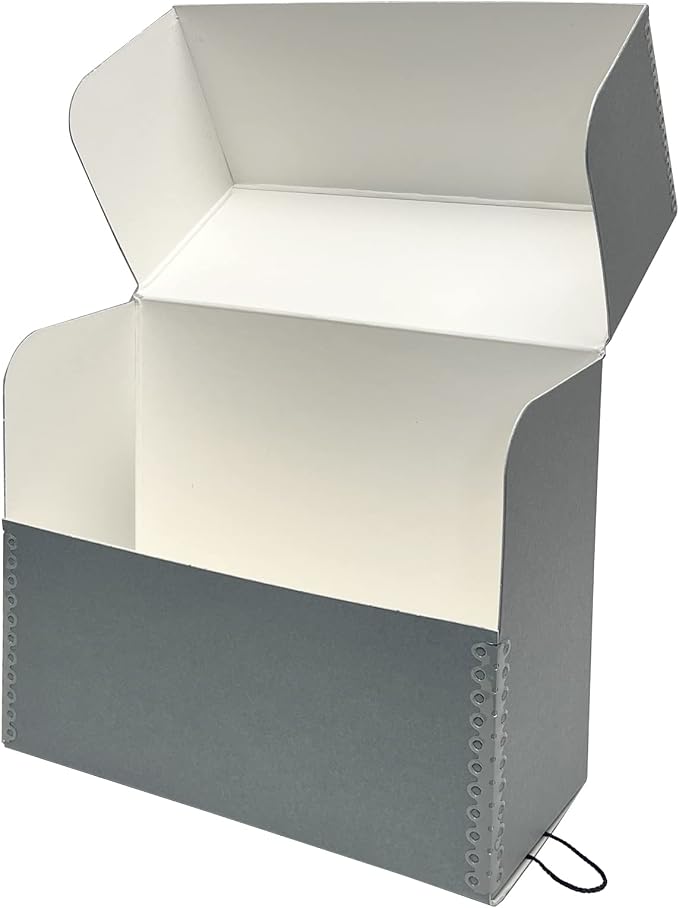 Lineco Archival Document Storage Box, 12.5" x 10.5" x 5", Gray | Acid-Free, 12 Letter Sized File Folders Included, Organizer for Prints, Photos, Papers - Image 2