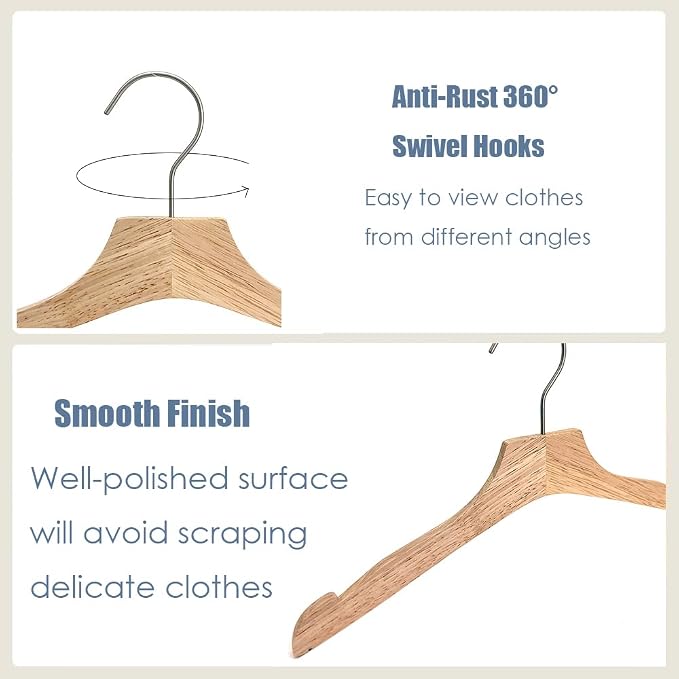 Natural 12.7" Ultra-Thin Wooden Children Closet Clothes Hangers 24PCS Wood Baby Kids Coat Hangers for Infant Toddler Newborn Jumpsuit Pants Skirts Jeans Space Saving Heavy Duty Durable Hangers - Image 4