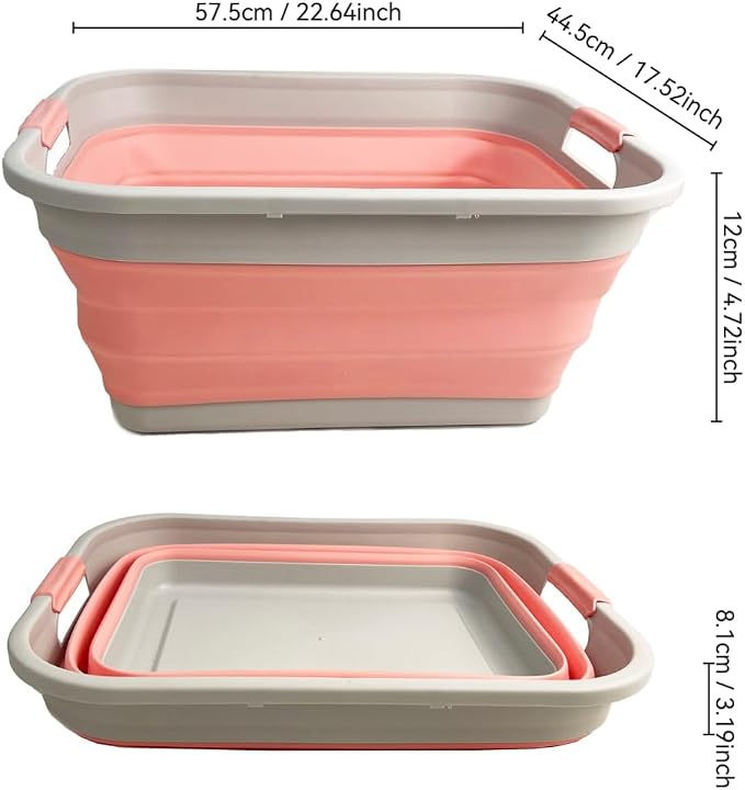 SAMMART 41L (10.8 gallon) Collapsible Plastic Laundry Basket - Foldable Pop Up Storage Container/Organizer - Portable Washing Tub - Space Saving (Grey/Quartz Pink, Rectangular) - Image 7