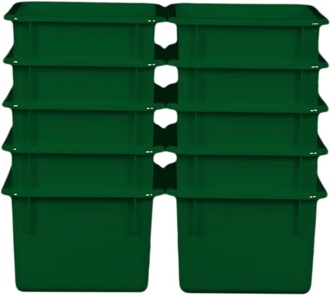 Wood Designs Cubby Storage Bin, Heavy Duty Plastic Containers for Kids Green Cubby Tray Set of 10 by Unknown