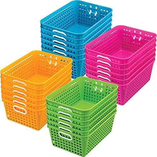 Really Good Stuff Large Plastic Book Baskets, 13.25" by 10" by 5.5"-12-Pack | Neon Blue, Classroom Library Organizer, Storage, Multi-Purpose Organizer Basket - Image 4