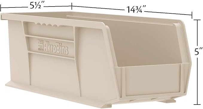Akro-Mils 30234 AkroBins Plastic Storage Bins, 15"x5"x5", Stone, 12-Pack | Space-Saving Stackable Bins for Garage, Pantry, Craft Organization - Image 3