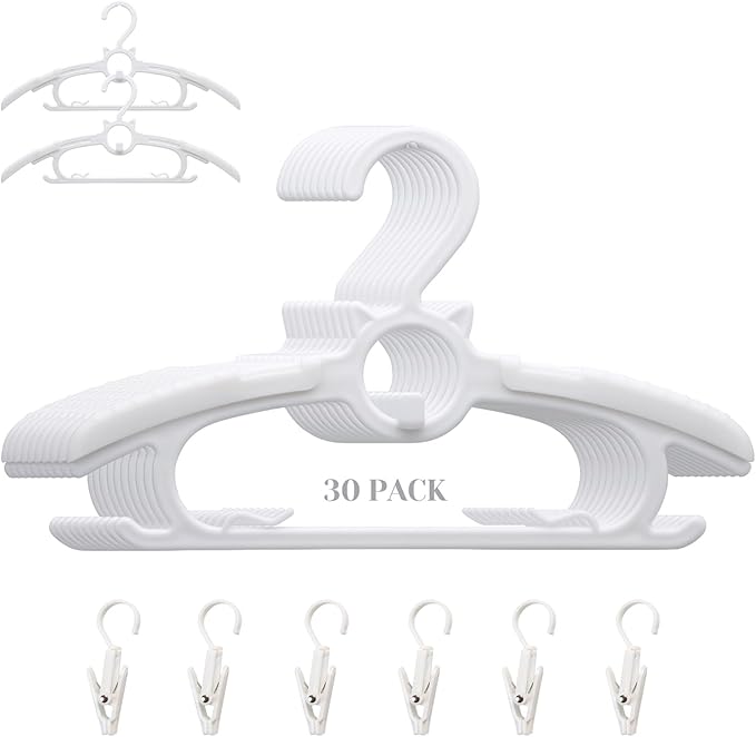 Baby Nursery Closet Hangers,30Pack Space Saving Kids Hange White | Non-Slip Toddler Clothes Hangers,11-14" Adjustable Plastic Infant Hangers for Girl Boy Toddler Kids Child. by Gencuoir