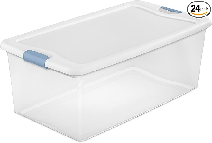 Sterilite Latching Box with Lids for Home and Office, 106 Quart, 24-Pack | Heavy-Duty and Stackable Plastic Containers with Latches for Closet, Cabinet, Bedroom, Bathroom and Dorm Room Organization by Sterilite