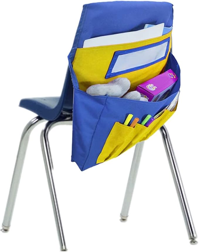 5 Pcs Chairback Buddy Organizer Pockets with Name Tag Slot - Classroom Kids Seat Hanging Storage Bag for Preschool Daycare, With 6 Pockets for Organizing School Supplies - Image 3