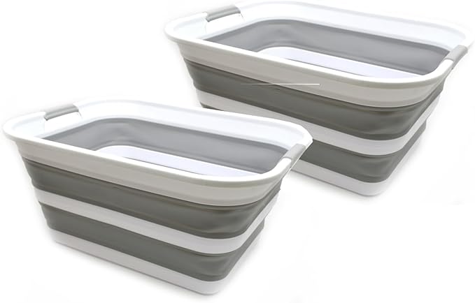 SAMMART 42L Set of 2 Collapsible Plastic Laundry Basket - Foldable Pop Up Storage Container/Organizer - Portable Washing Tub - Space Saving Hamper/Basket (Grey, 2) by SAMMART