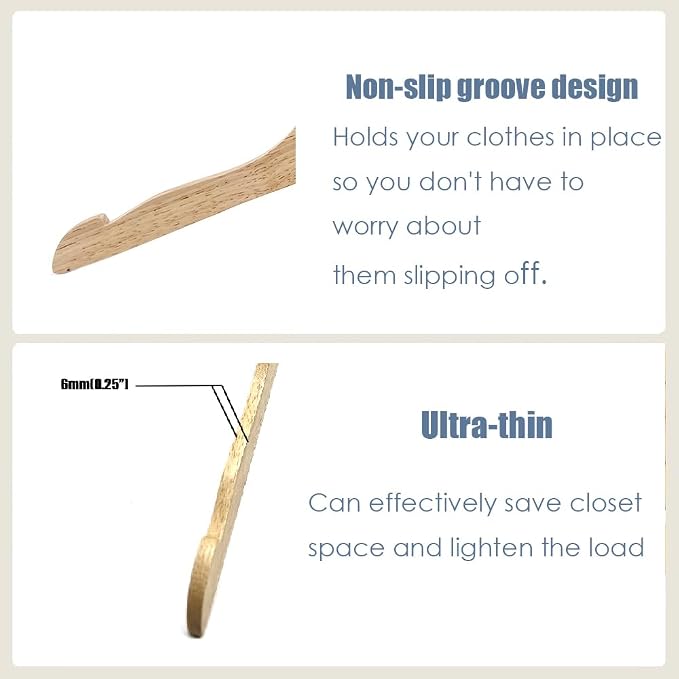 Natural 12.7" Ultra-Thin Wooden Children Closet Clothes Hangers 24PCS Wood Baby Kids Coat Hangers for Infant Toddler Newborn Jumpsuit Pants Skirts Jeans Space Saving Heavy Duty Durable Hangers - Image 3