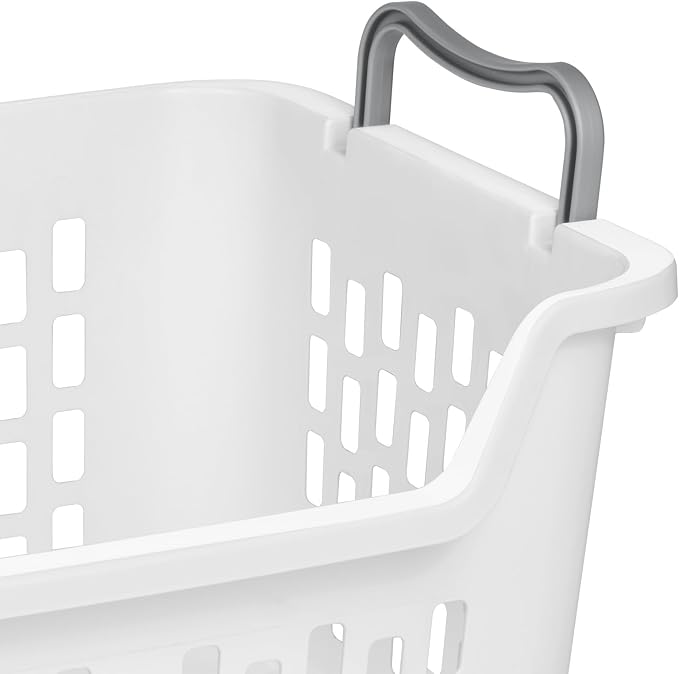Sterilite 12 Pack Stacking Laundry Basket, 2 Bushel Clothes Hamper, White | Stackable Laundry Basket, Large Rectangular Storage Bin with Carrying Handles and Large 2 Bushel Capacity - Image 8