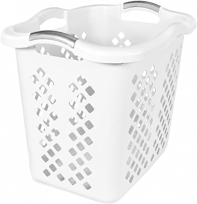 Laundry Basket 2 Bushel Plastic with Handles White for Bedroom Dorm | Ergonomic Silver Handles with Durable Plastic – Comfortable grip for easy carrying. Reinforced rim for long. by Unknown