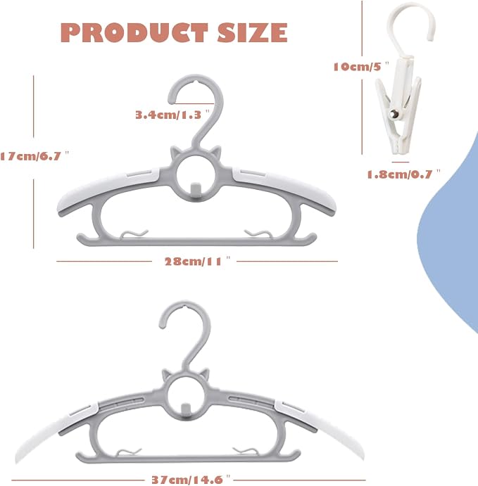 Baby Nursery Closet Hangers,30Pack Space Saving Kids Hanger Grey | Non-Slip Toddler Clothes Hangers,11-14" Adjustable Plastic Infant Hangers for Girl Boy Toddler Kids Child. - Image 2