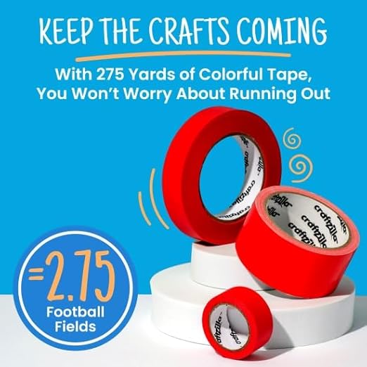 Craftzilla Colored Masking Tape, 11Rolls 275 Yards Total, for Arts & Craft | Vibrant Colored Painters Tape for Labeling & Color-Coding. Kid-Safe, Residue-free, Great for Back to School & Home - Image 3