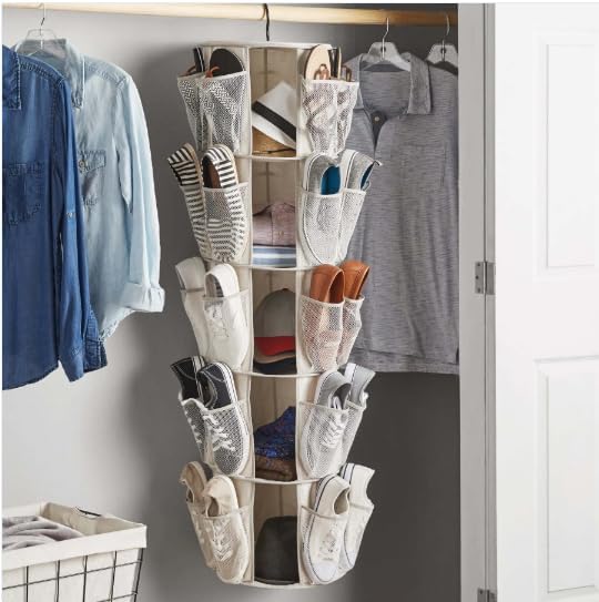 5-Tier 40-Pocket Canvas Carousel Organizer, Hanging Closet Storage - Image 2