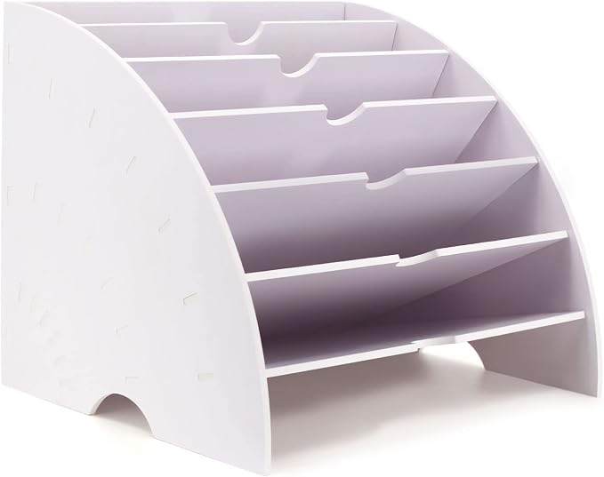 SONGWAY Fan Shaped Desk File Organizer - 6 Compartments File Holder for Desktop, Magazine Rack, Mail Holder, File Sorter, Paper Organizer for Home Office Classroom, White by SONGWAY