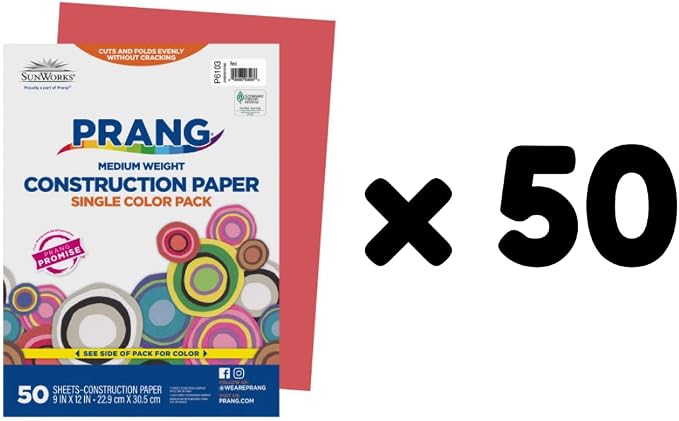 Prang Construction Paper, 9" x 12", Red, 50/Pack, 50 Packs | Formerly SunWorks, Class Pack, 2500 Sheets Total, P6103 - Image 2