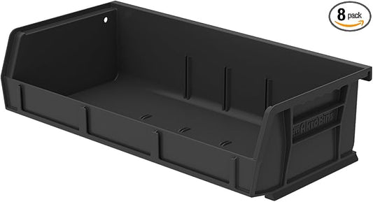 Akro-Mils 30232 AkroBins Plastic Storage Bins, 5"x11"x3", Black, 8-Pack | Space-Saving Stackable Bins for Garage, Pantry, Craft Organization by Akro-Mils