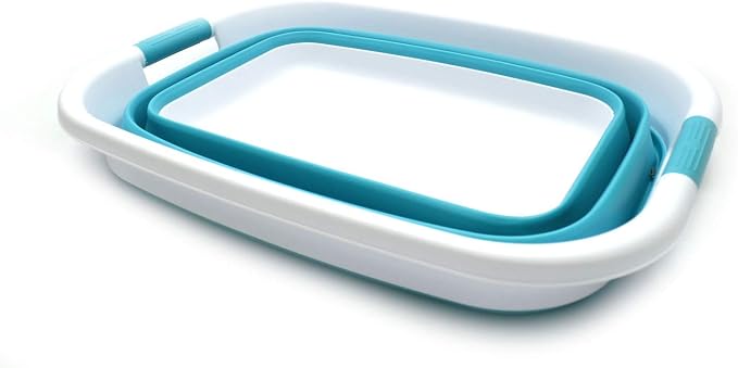 SAMMART 31L (8.1 gallon) Collapsible Plastic Laundry Basket-Foldable Pop Up Storage Container-Portable Washing Tub-Space Saving Hamper/Basket, Water capacity: 23L (6 gallon) (1, Bright Blue) - Image 2