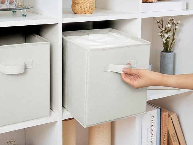 Cupic Cupid 6-Pack 11x11 Storage Cubes, Storage Organizer Bins, Beige | Foldable, Reinforced Front Handle, Holds Clothes, Blankets, Daily Essentials, Fits Closet, Shelves, Bedroom, Nursery - Image 4