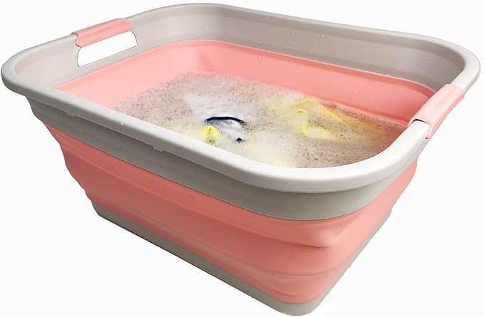 SAMMART 41L (10.8 gallon) Collapsible Plastic Laundry Basket - Foldable Pop Up Storage Container/Organizer - Portable Washing Tub - Space Saving (Grey/Quartz Pink, Rectangular) - Image 4